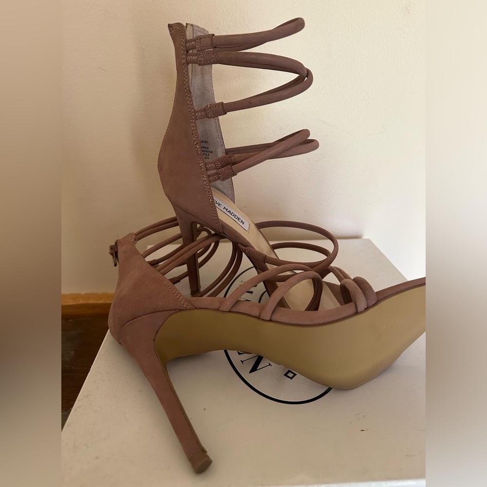 Steve Madden strappy gladiator cage blush nubuk heels NIB zipper heel